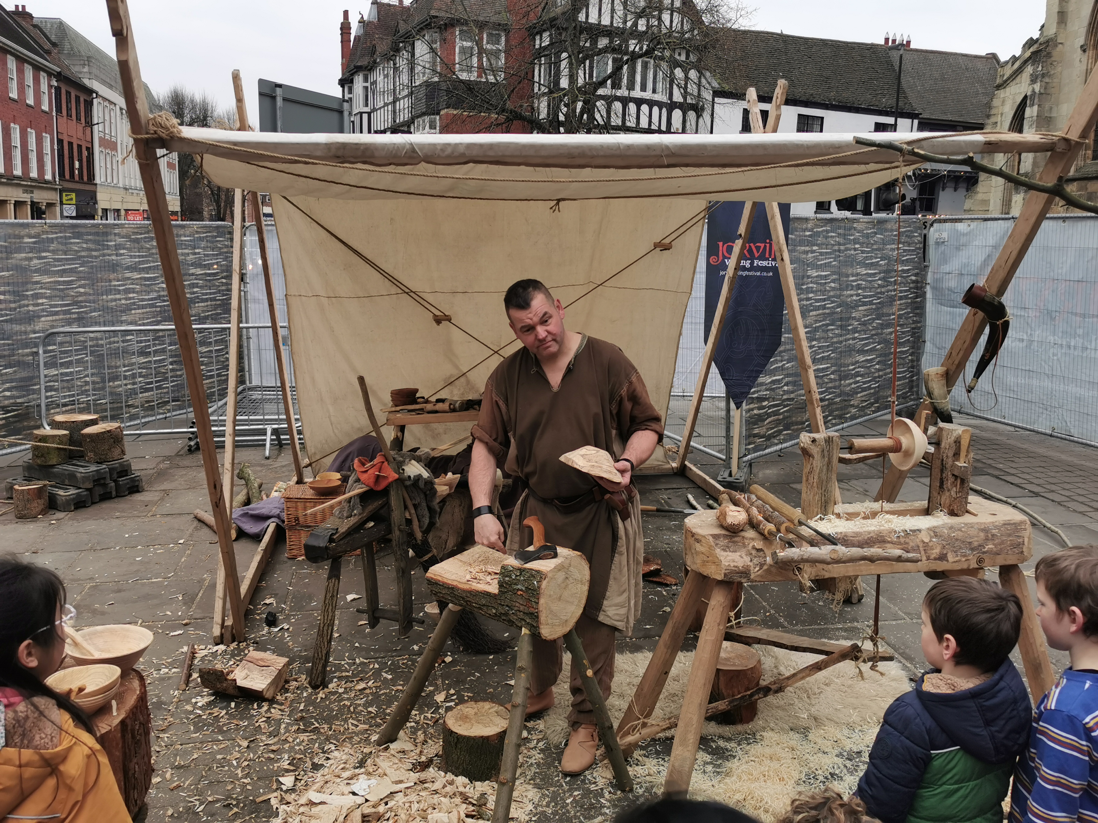 woodturnign in teh viking encampment